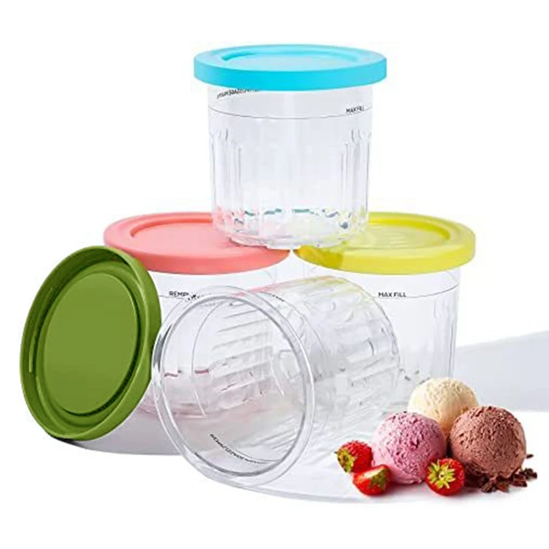 4 Pack For NINJA Ice Cream Pint Cups NC299AMZ/NC300S Series Ice Cream Maker Replacement Storage Jars With Airtight Lids