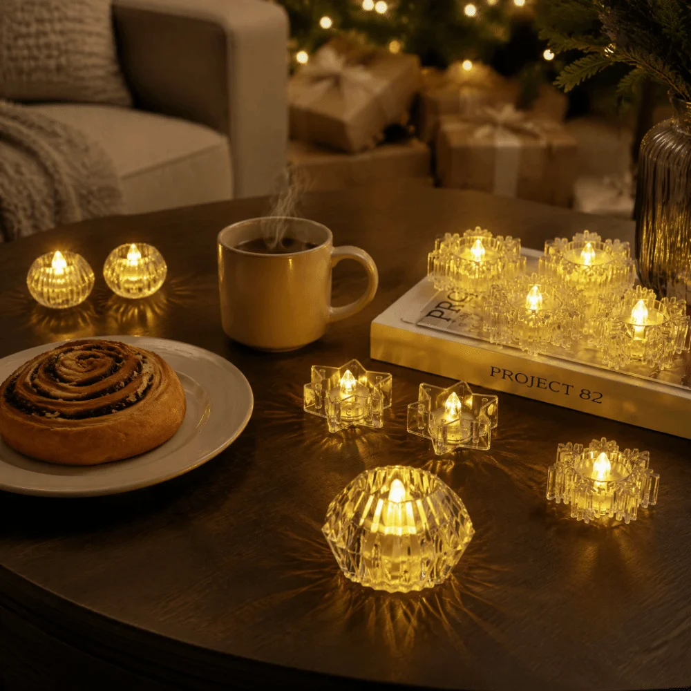 Crystal Candle Transparent Flameless LED Candle Realistic Flame Romance TeaLight Candle Smokeless LED Night Lamp Wedding