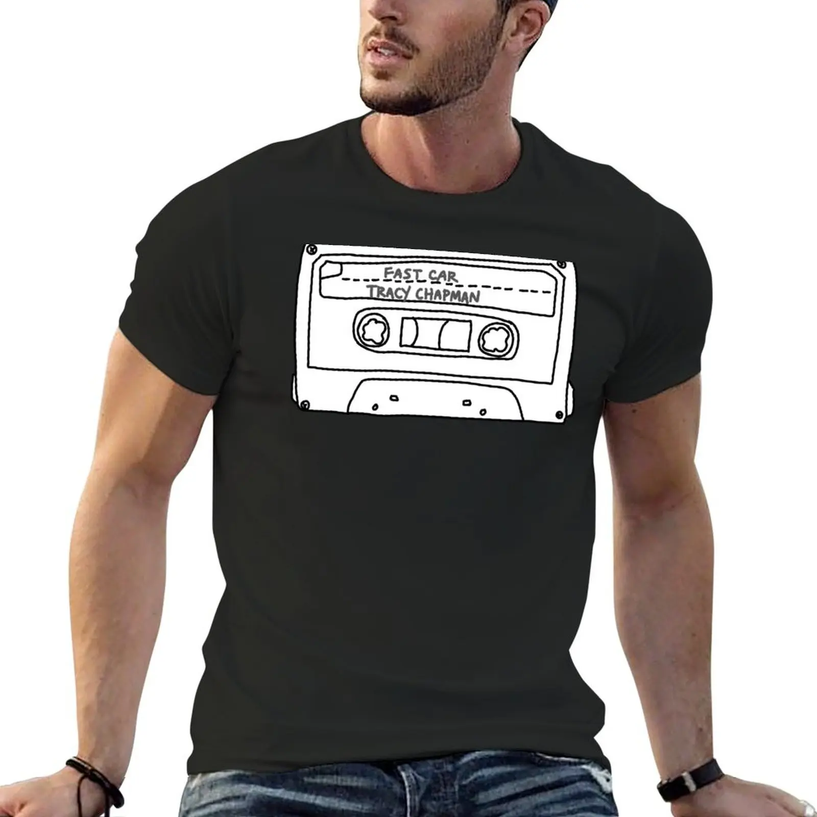 LARGER FAST CAR - TRACY - CASSETTE TAPE (BLACK) T-Shirt summer clothes oversizeds anime clothes Men's clothing