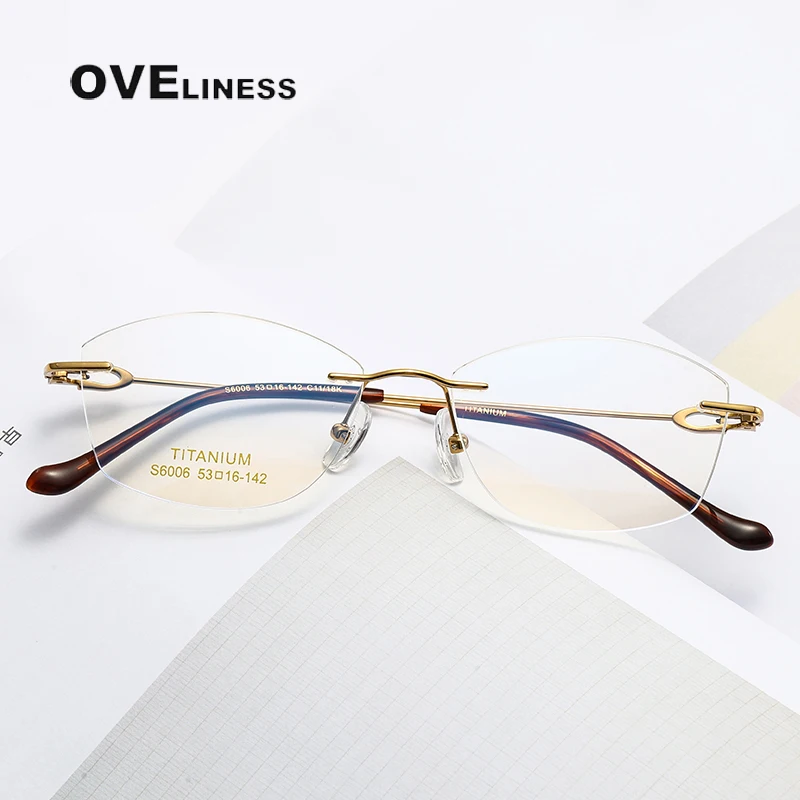 

eyeglasses frames Ultra-light Fashion Myopia Eyewear female Retro Pure Titanium Optical Prescription Rimless Glasses frame Women