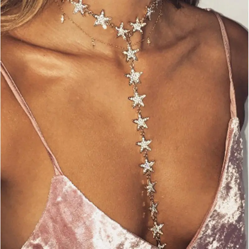 Diamond-encrusted Star Necklace Fashionable Personality Exaggerated Wind Collarbone Chain Niche Design Temperament Neck Women