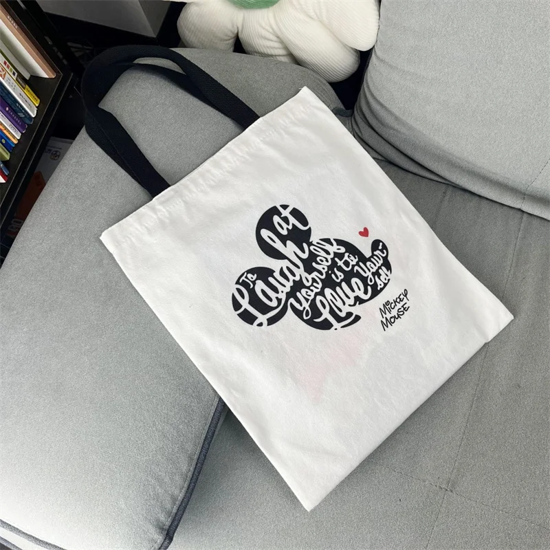 Disney Anime Mickey Mouse Shoulder Canvas Bag Kawaii Minnie Mickey Large Capacity Shopping Bag Children Schoolbag Gifts