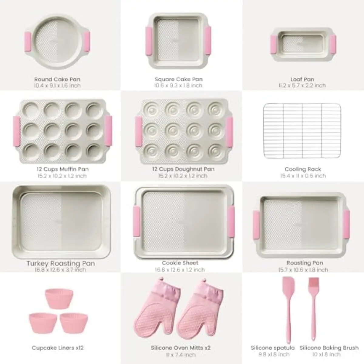 25-Piece Heavy-Duty Carbon Steel Bakeware Collection Featuring Roasting Pan Muffin Tray Doughnut Mold Cake Loaf Pans Cooling Rac