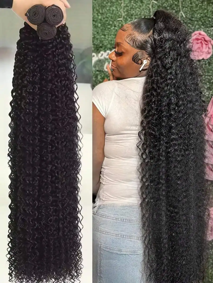 

34 34 36 Inch Deep Wave Human Hair Bundles Brazilian Remy Unprocessed Weaving Curly Hair Bundles 3 Extensions Deals Double Weft