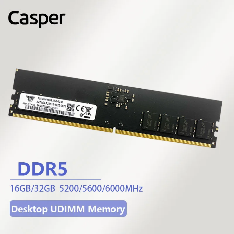 Casper Ram DDR5 Memory 32GB 5200MHz for Designer Desktop Computer PC 16GB 5600/6000MHz Works Playing Game More Smoothly (Black)