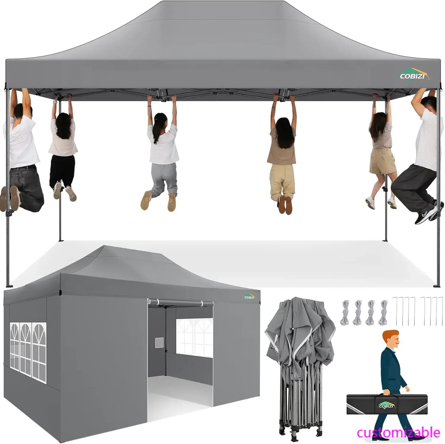 

10x15 Heavy Duty Pop up Canopy Tent with 4 sidewalls Commercial Outdoor Canopy Wedding Party Tents for Wedding All Season Wind