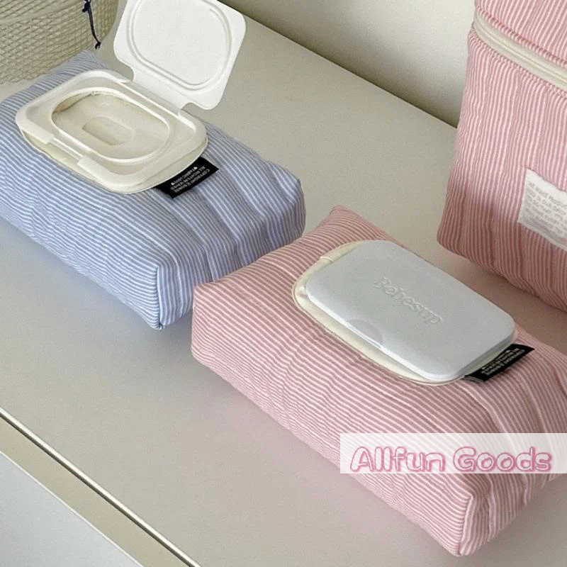 [TG835]New Striped Quilted Wet Wipe Pouch Portable Pull Out Tissue Bag Multipurpose Wet Tissue Case Living Room Organizer