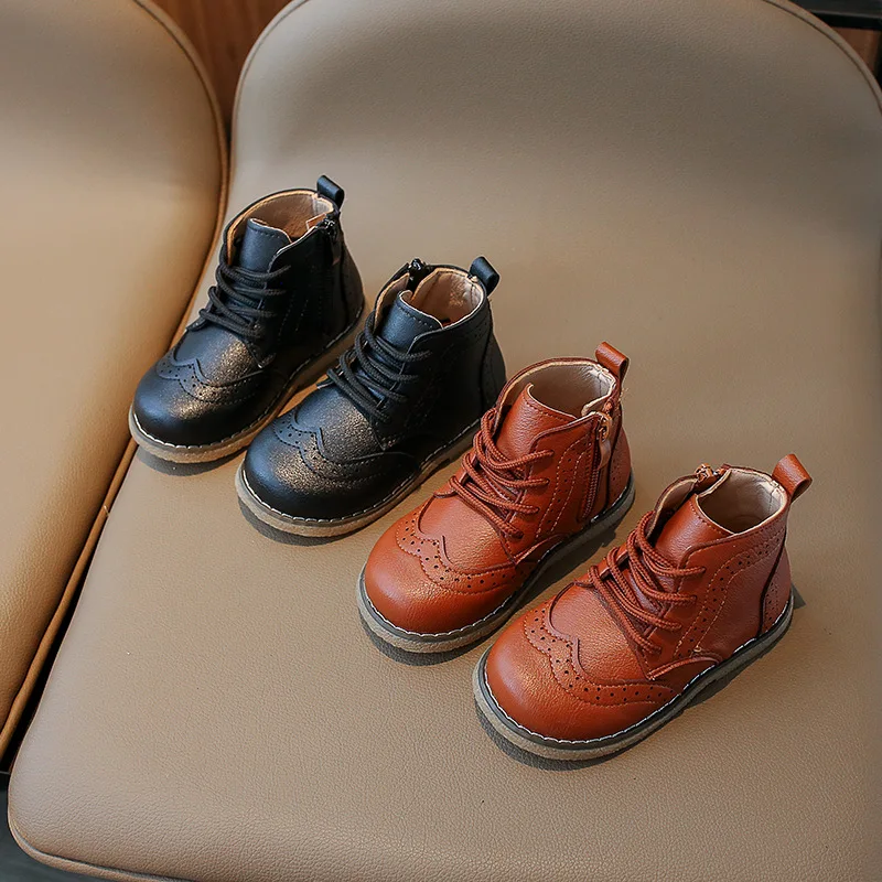

Children's Mid-top Fashion Boots Autumn Winter New Side Zipper Student Board Girls Soft-soled Casual Footwear Size 21-30