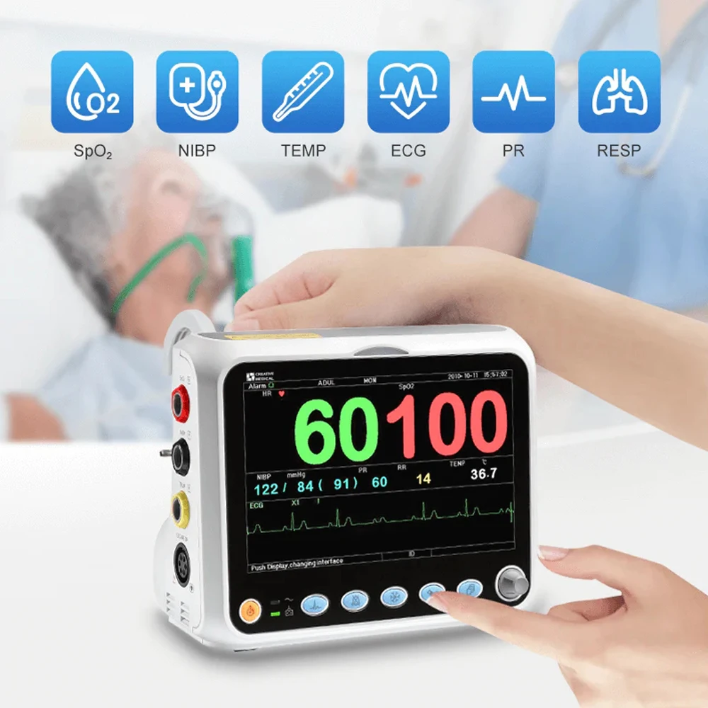 

Portable Charge 7-Inch Multi-Parameter Patient Monitor Advanced ECG Monitoring Arrhythmia Detection 20 Types Alarm Management