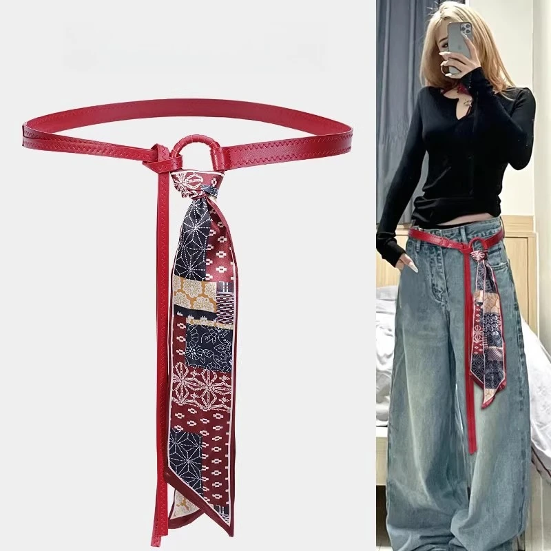 Seidenschal-Gürtel-Accessoires, Damen-Bandgürtel, Kettengürtel, Vintage American Decor mit Jeansgürtel
