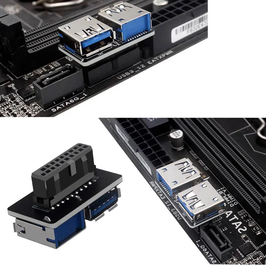 Female Motherboard Adapter USB 3.0 19 20 Pin Socket to Dual USB 3.0 A Splitter Anti-Interference Ability Stability