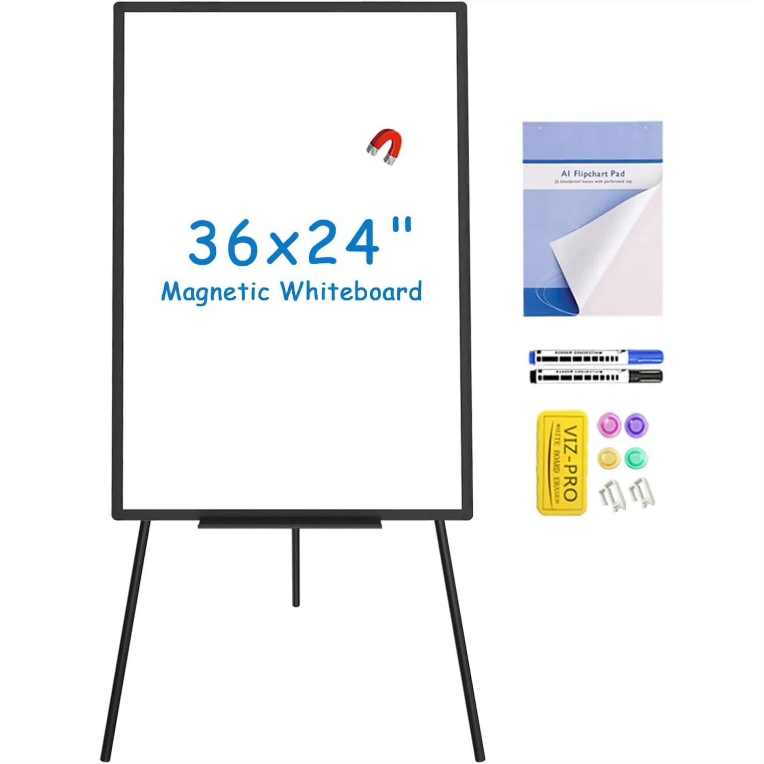 

Magnetic Whiteboard Easel 36x24 Inches, Portable Dry Erase Board Height Adjustable with Accessories for Office School Home