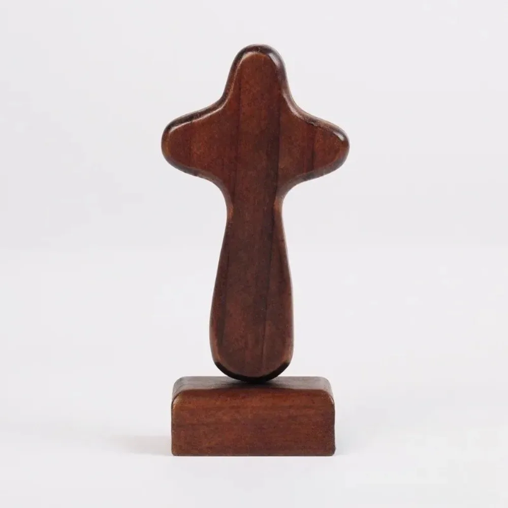 Magnetic Base Wood Cross Statue Portable Vintage Crosses Figurine Standing Handicraft Crucifix Sculpture Home Decor