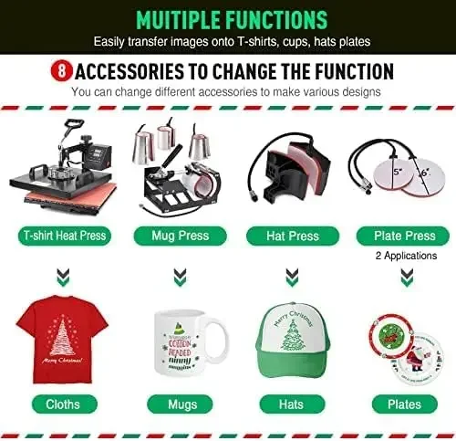 슬렌더 다기능 열 전달 프레스 기계, 디지털 티셔츠 프레스 기계, 15x15 인치, 360 도 스윙 어웨이, 8 인 1