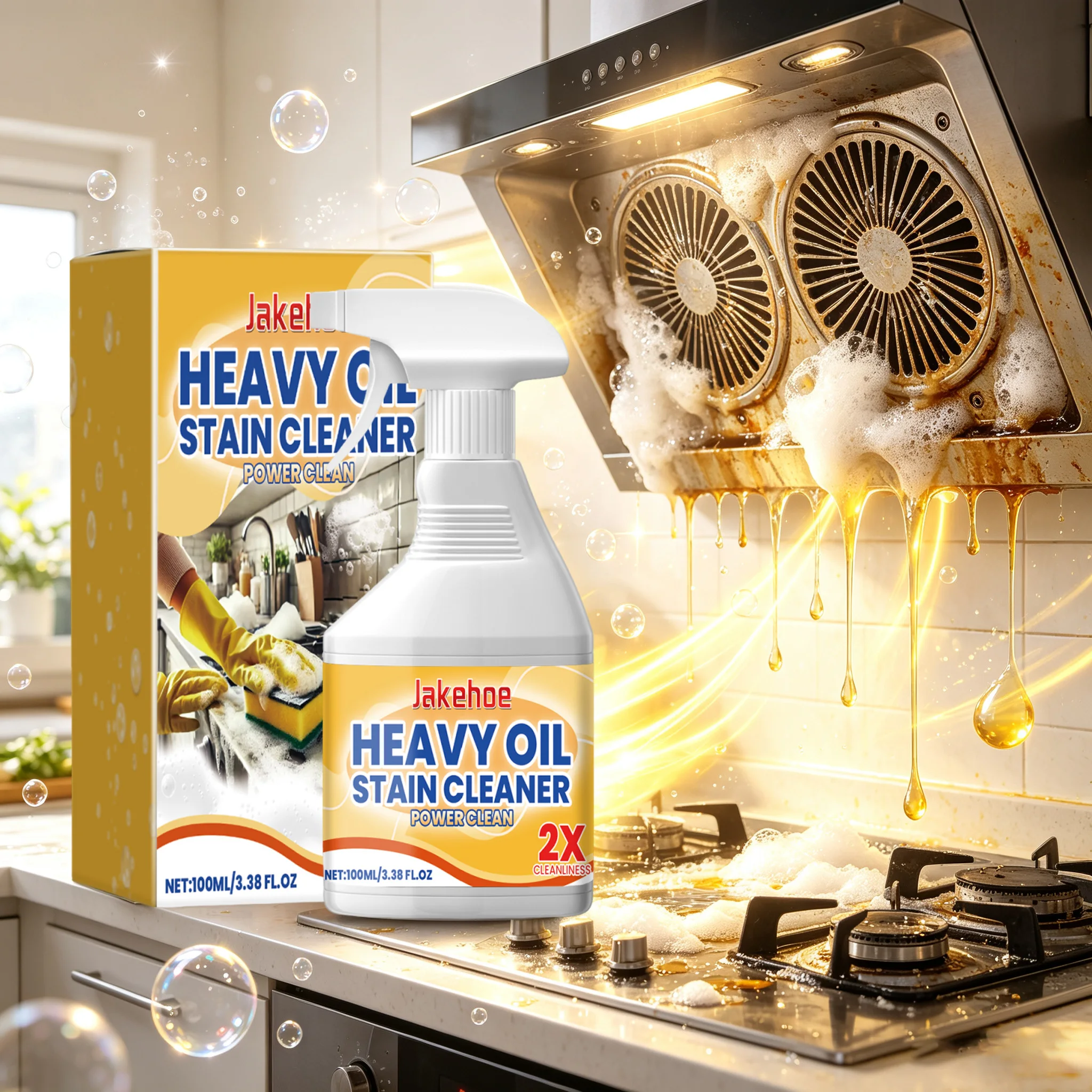 Kitchen Heavy Oil Cleaner Heavy Duty Degreaser Cleaner Spray for Stubborn Oil Stains for Kitchen Surfaces All Purpose Cleaning