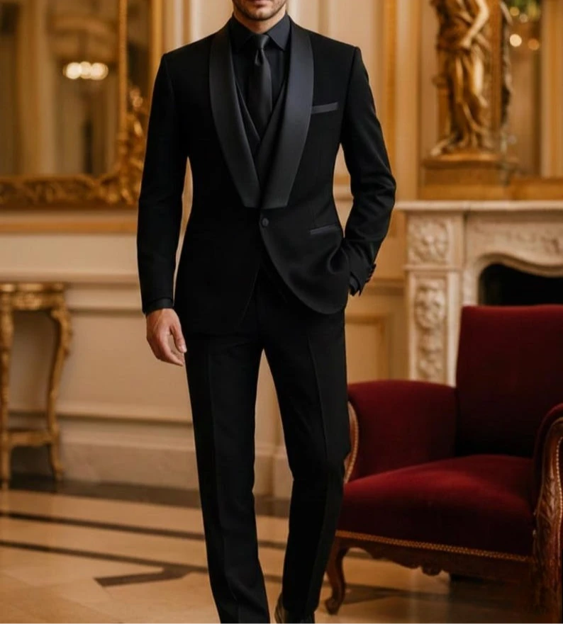 

Black Men’s Tuxedo Suit Slim Fit Formal Wedding Groom Suit Prom