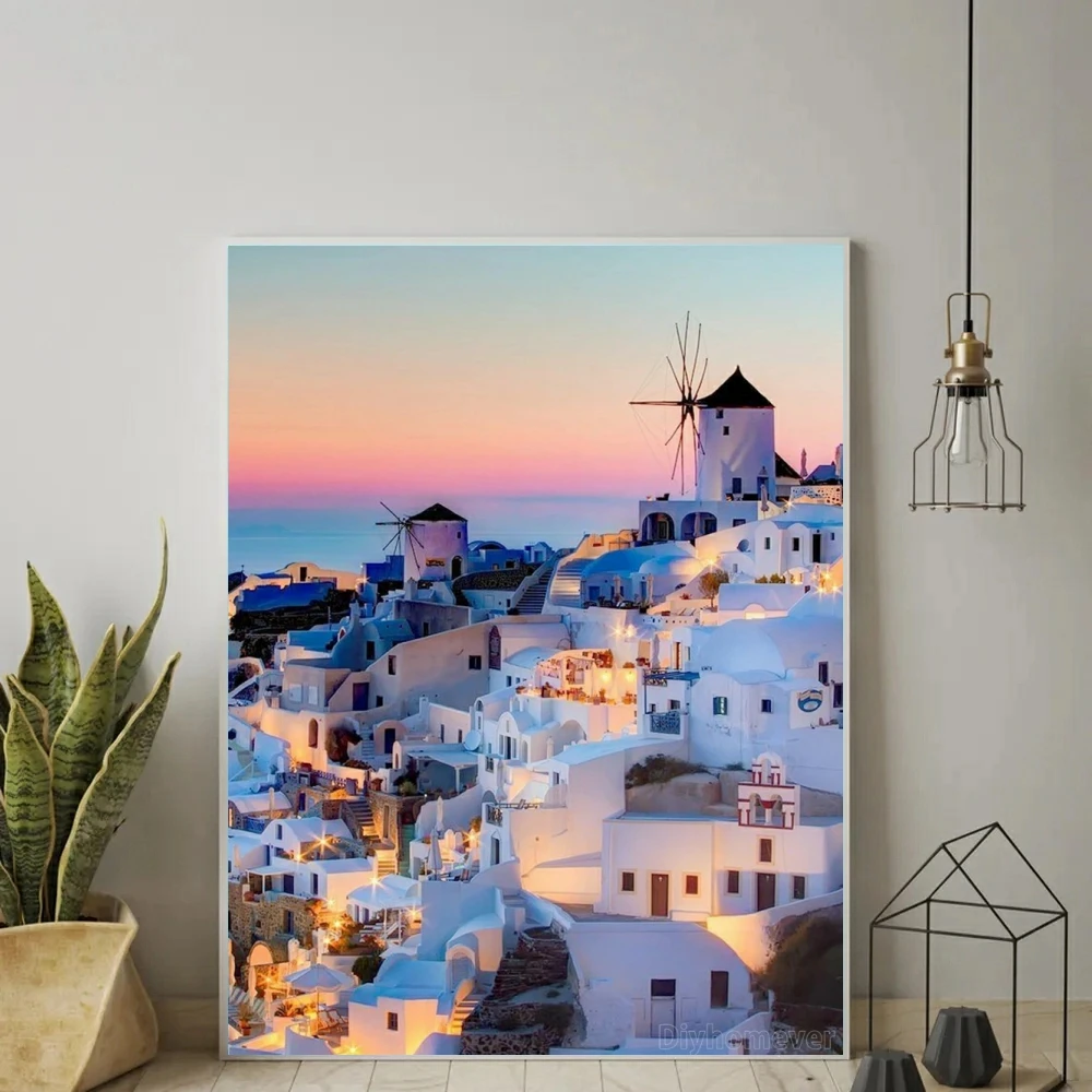 Blue Greece Santorini 5D DIY AB Diamond Painting Embroidery Beauty Landscape Mosaic Art Cross Stitch Rhinestones Home Decor Gift