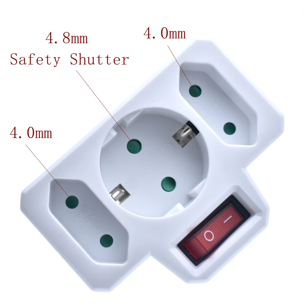 European Type Conversion Plug 1 TO 3 Way EU Standard Power Adapter Socket 16A Travel Plugs with switch