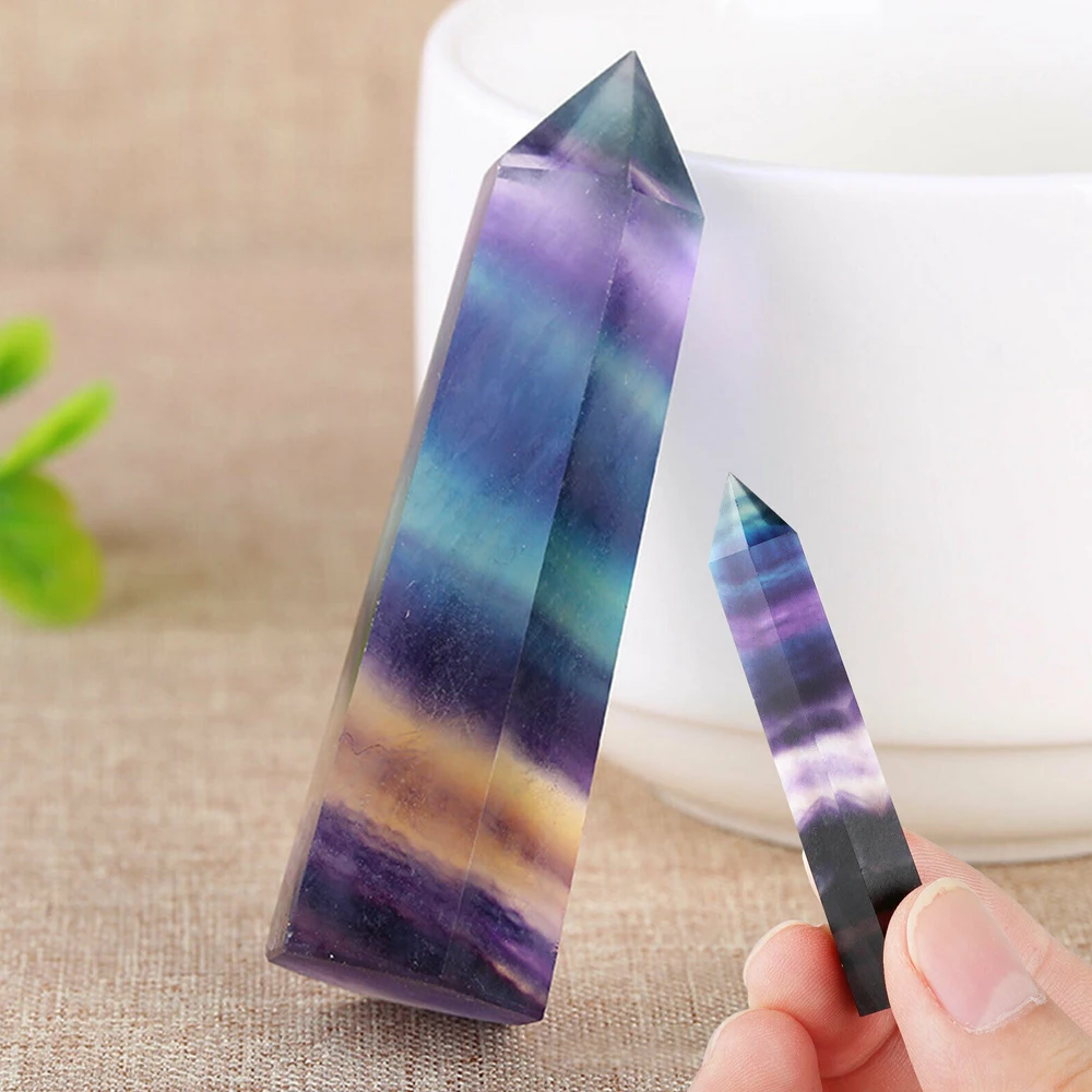 1x Natural Fluorite Hexagonal Column Crystal Point Healing Wand Mineral Crystal Home Decoration Stone 5-6cm Handmade Ornament