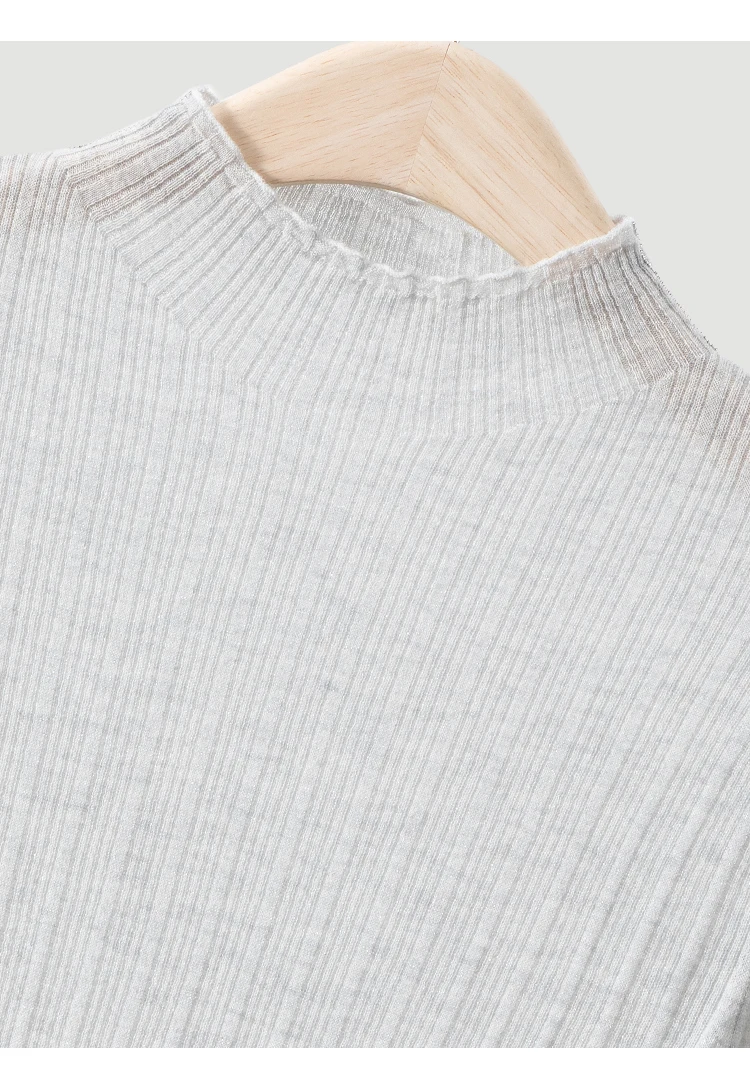 BL3621732 Damen-Pullover mit Stehkragen aus Wollmischung, Lurex, gerippt, langärmelig, mit Wellenkragen, seitlicher Kette und metallischem Glanz für den Herbst – Detail 18