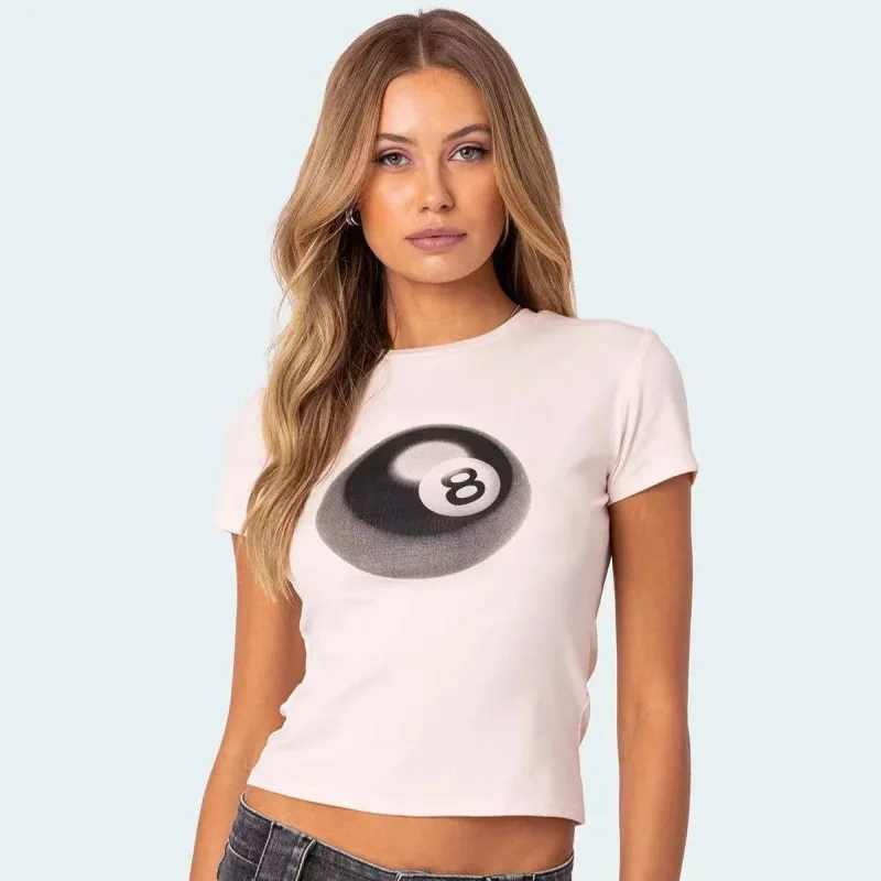 

Sexy ort Sve Slim Fit T-irt 2024 Edikted Magic 8 Transfer Print American Retro Spicy Girl Sexy ort Women's Print