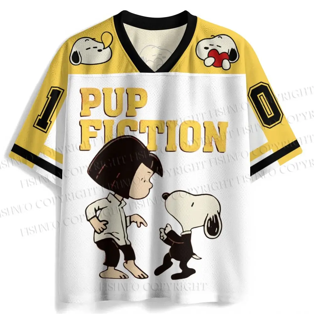 2026 Retro Cartoon Peanut Comics Snoopy Woven Jersey Male/Female Children's Loose Casual Y2K T-shirt Sports Football Jersey