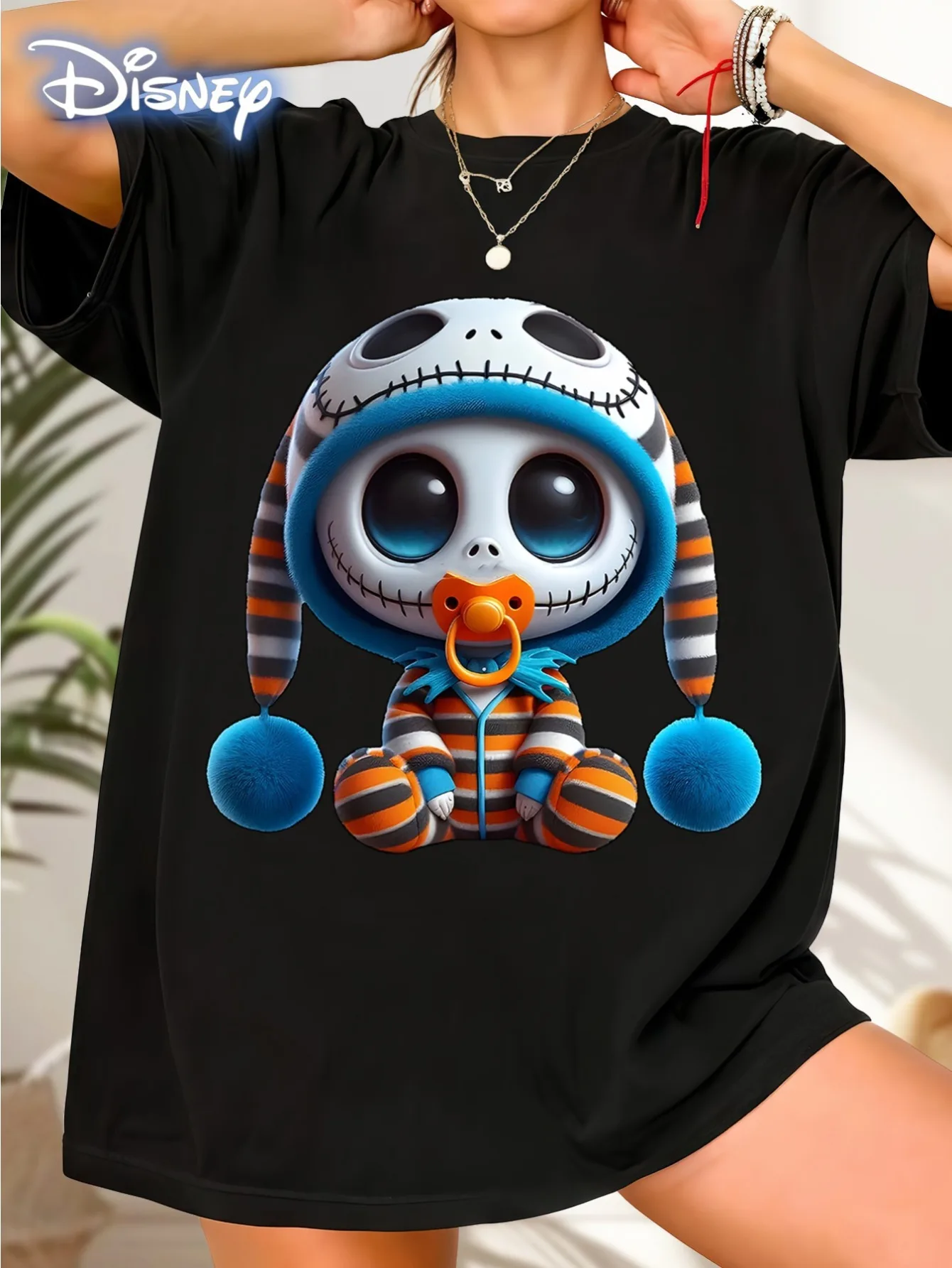 

Disney Nightmare Jack Skellington T-shirt Before Christmas - Cute Tim Pattern Adult Short Sleeve Casual Men and Women