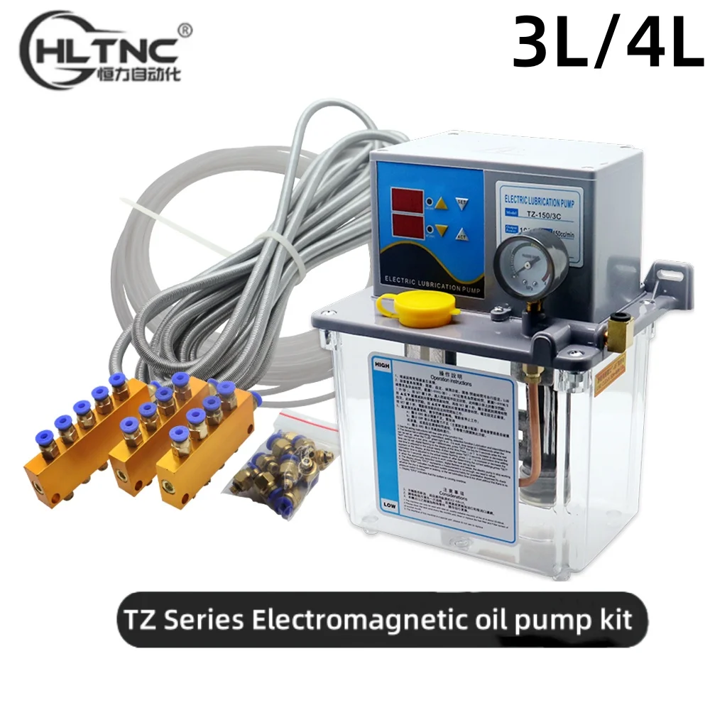 

HLTNC 110 В 220 В электромагнитный автоматический смазочный масляный насос с резервуаром 3л 4л и манометром для смазки гравера с ЧПУ