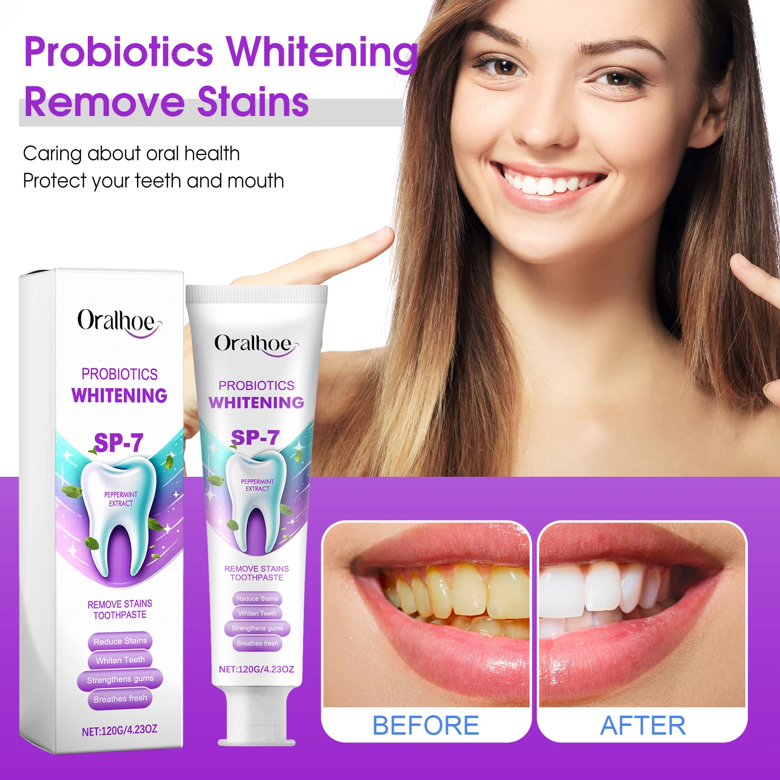 Probiotics Brightening Toothpaste Cleaning Stain Removal Freshens Breath Gentle Daily Teeth Cleaning Promote Bright Smiles