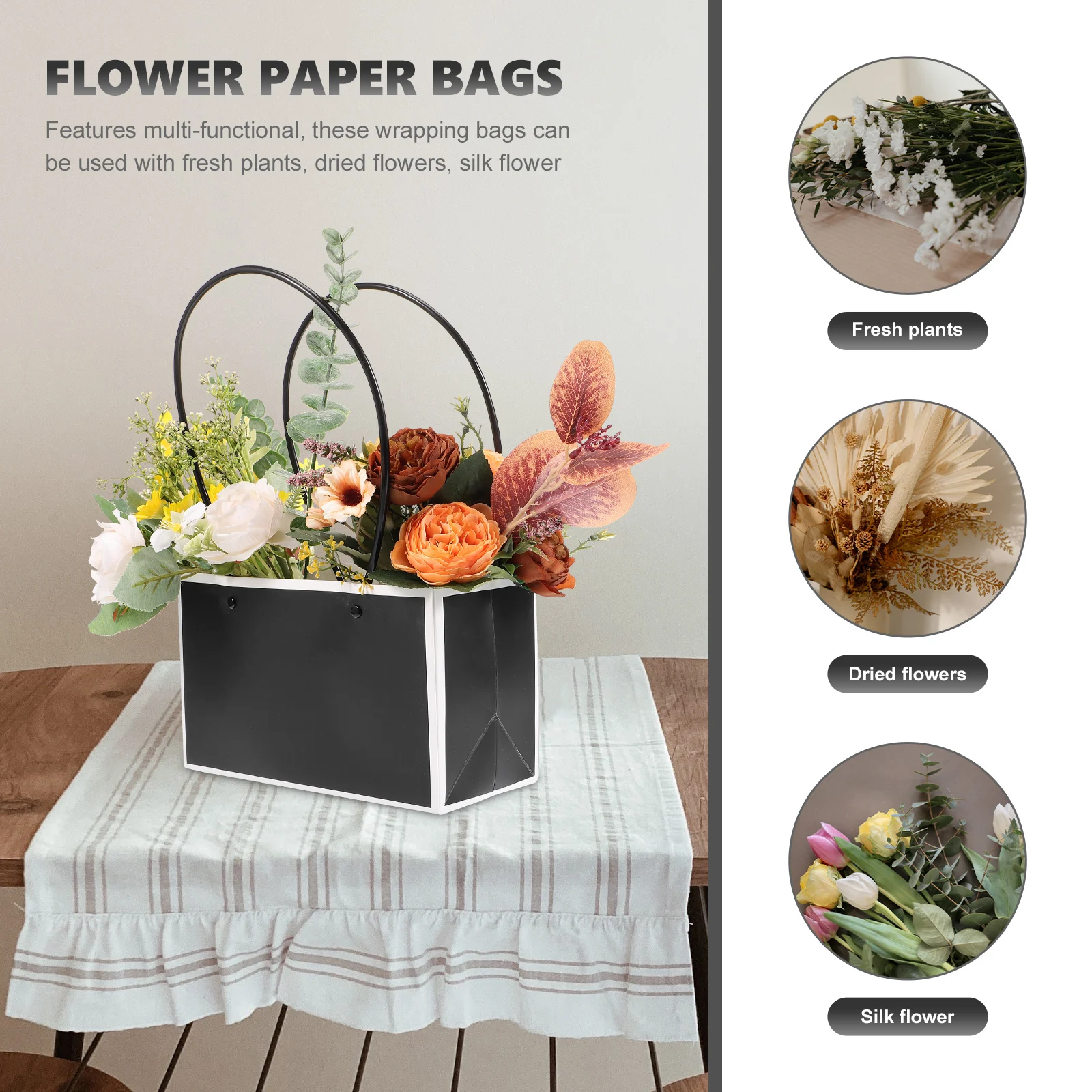 

Portable Paper Flower Basket Bags For Bouquets Floral Gift Packing Waterproof Reusable Wedding Shopping Container