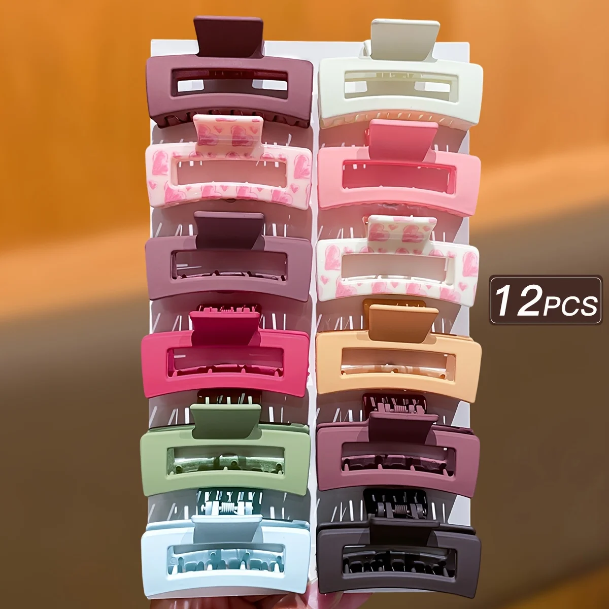 12PC Heart Cutout Hair Claw Clip Set, Matte Pastel Rectangular Y2K Hair Accessories for Women, Daily Styling, Travel and Parties