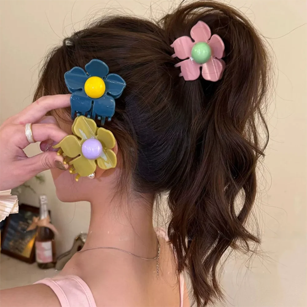 

Cute Hairpin Flower Hair Claw Geometry Plastic Hair Crab Clip Korean Style Headwear Ponytail Holder Plastic Shark Clip Girls
