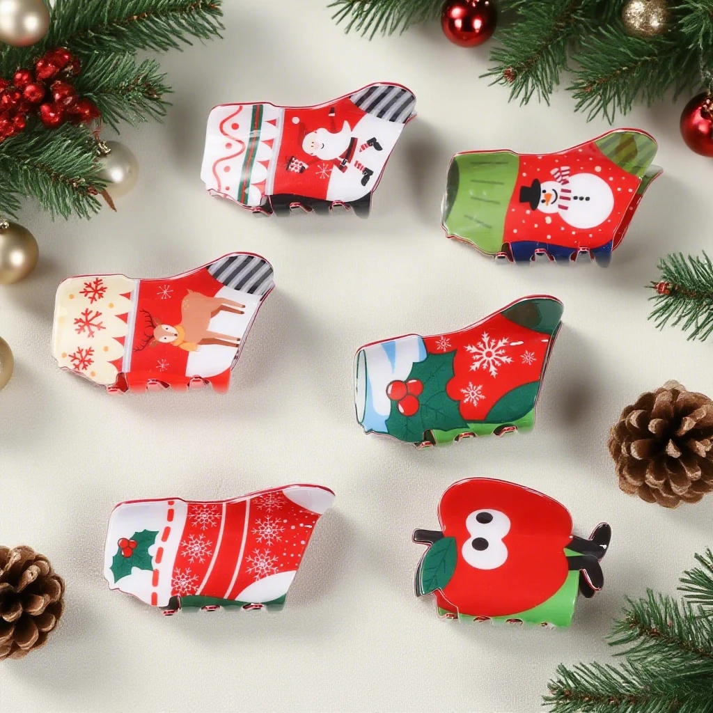 

DS NEW Cartoon Christmas Socks Hair Claw Christmas Series Claw Clips Winter Trendy Hair Clips Hair Accessories for Women Girls