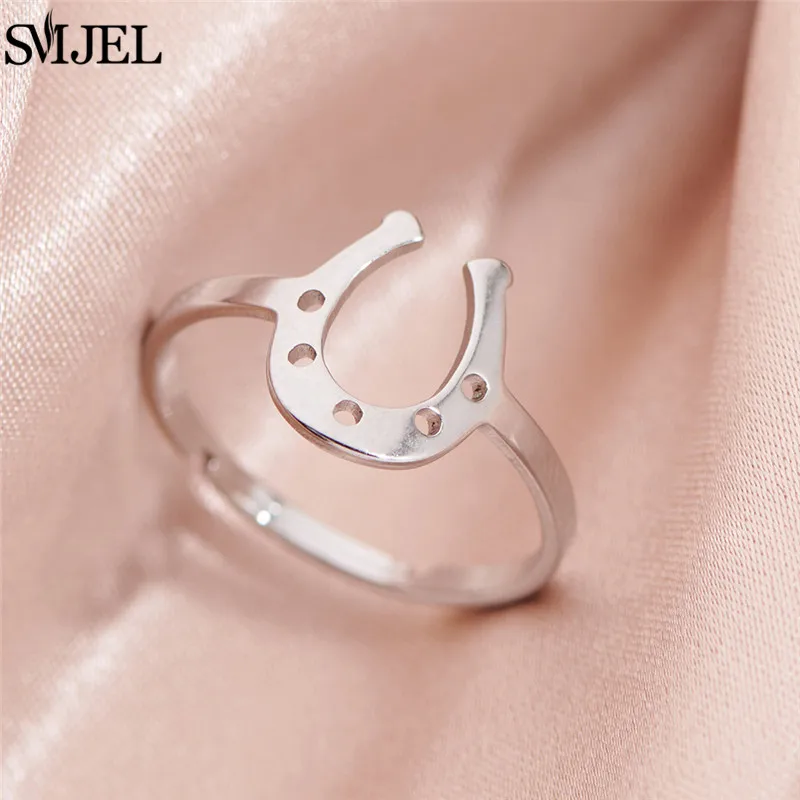 Simple U Shaped Stainless Steel Rings for Women Punk Horseshoe Geometric Finger Ring Fashion Jewelry Lucky Birthday Gifts