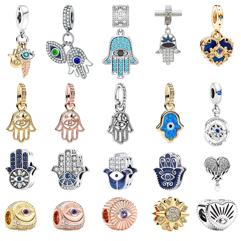 New Authentic Fine Protective Hamsa Hand Pendant All-seeing Eye Charm Beads Fit Original 925 Silver Pandora Bracelet DIY Jewelry