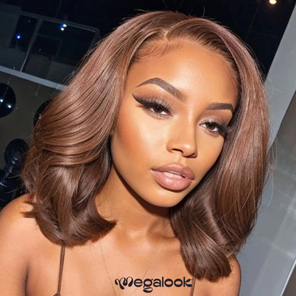 Megalook 6x5 Invisible Knots Glueless Chocolate Brown Loose Wave Bob Wigs