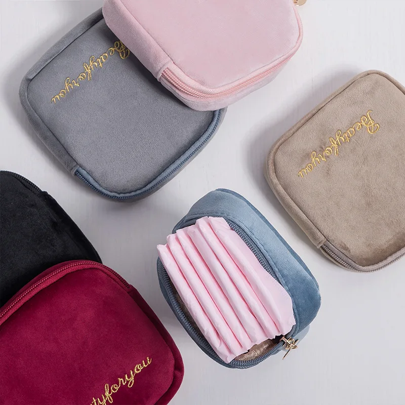 Velvet Simple Portable Multifunctional Lipstick Earphone Data Cable Storage Bag Portable Sanitary Cotton Storage Bag