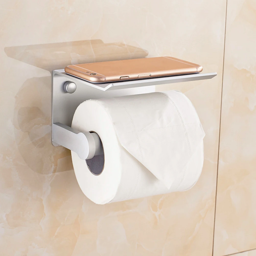 

Modern Space Aluminum Tissue Holder With Shelf Mobile Phone Holder Towel Rack For Bathroom Home Use