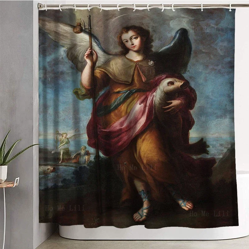 Renaissance Art Three Archangel Saint Michael Vanquishing Satan Lucifer Shower Curtain With Hooks By Ho Me Lili Bathroom Decor