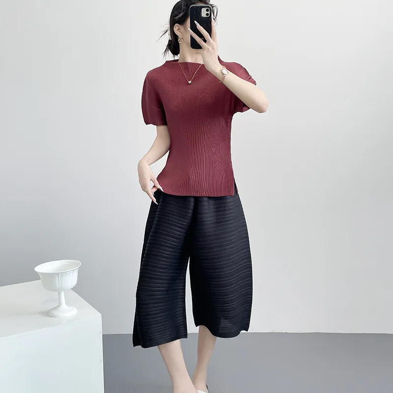 

Miyake Pleated 2025 Summer Outfit New Spring Pants Casual Pants Pleated Clothes Solid Color Loose Plus Size Seven Quarter Pants