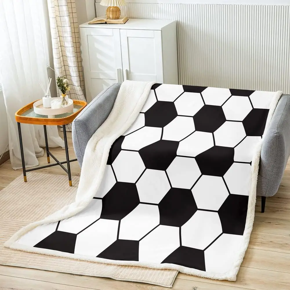 כדורגל גיאומטריה קטיפה שמיכת רוגבי ספורט רשת צמר לזרוק שמיכת עבור מיטת ספת ספת כדורגל כדור משחק מתנה עבור