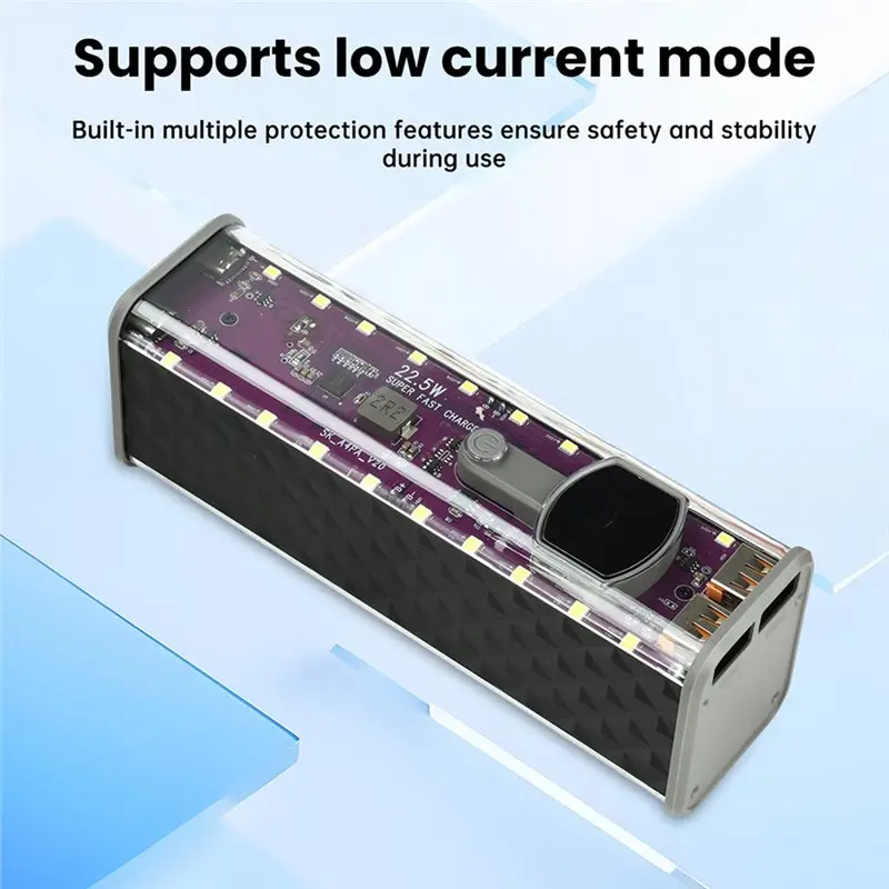 ABFN-Solder-Free 22.5W 8X18650 Battery Case Transparent Power Bank Housing Supports Low-Current Mode Dual Type-C Ports