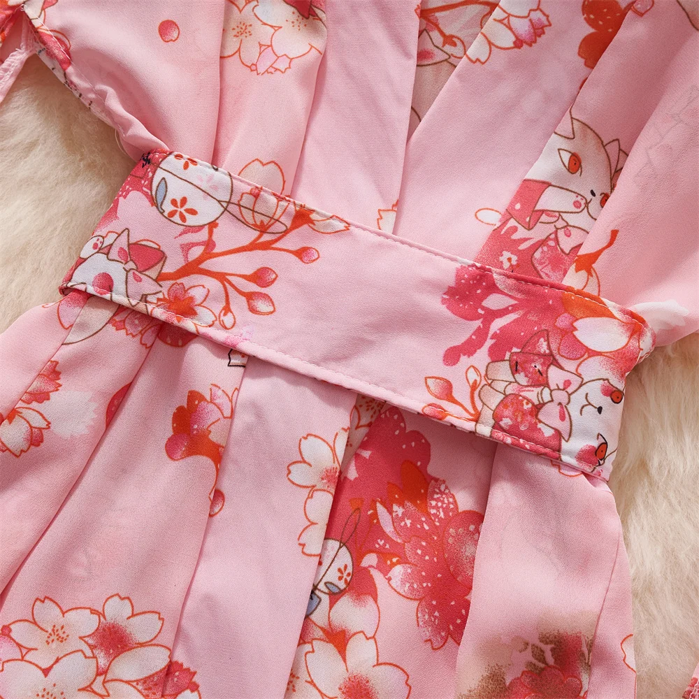 Hotsweet Print Short Dress Sheer Sexy Kimono Slim Petal Sleeves Bathrobe Women's Secret Clothes Erotic Lingerie Pajama Nightwear