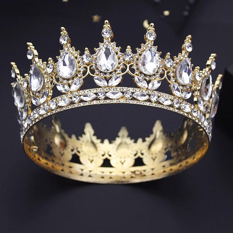 Baroque Round Diadem Royal Queen King Tiaras and Crowns Bridal Wedding Dress Crown Jewelry Accessories