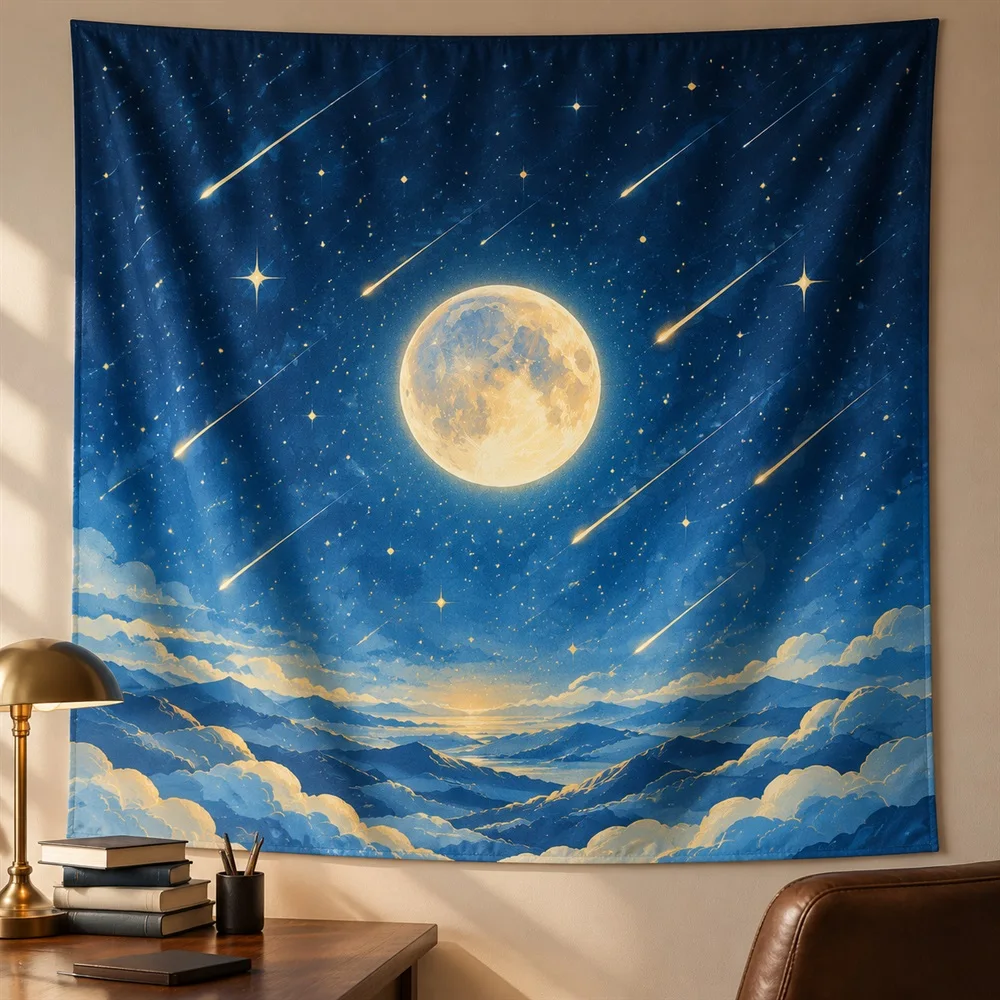 VIKAMA Meteor Shower Tapestry Wall Hanging, Galaxy Aesthetic Room Decor Wall Art Tapestries for Bedroom Living Room Study Dorm