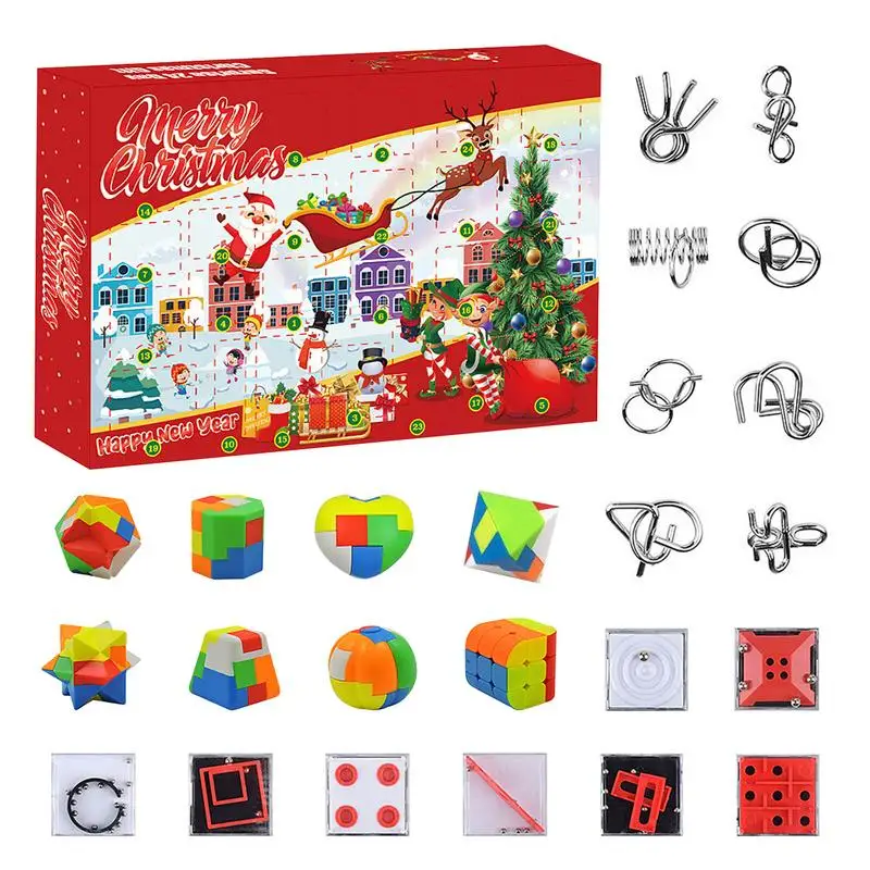 

Brain Teaser Advent Calendar Set Christmas Countdown Intelligence Buckle And Luban Lock Toys Set Great Christmas Gifts for Kids