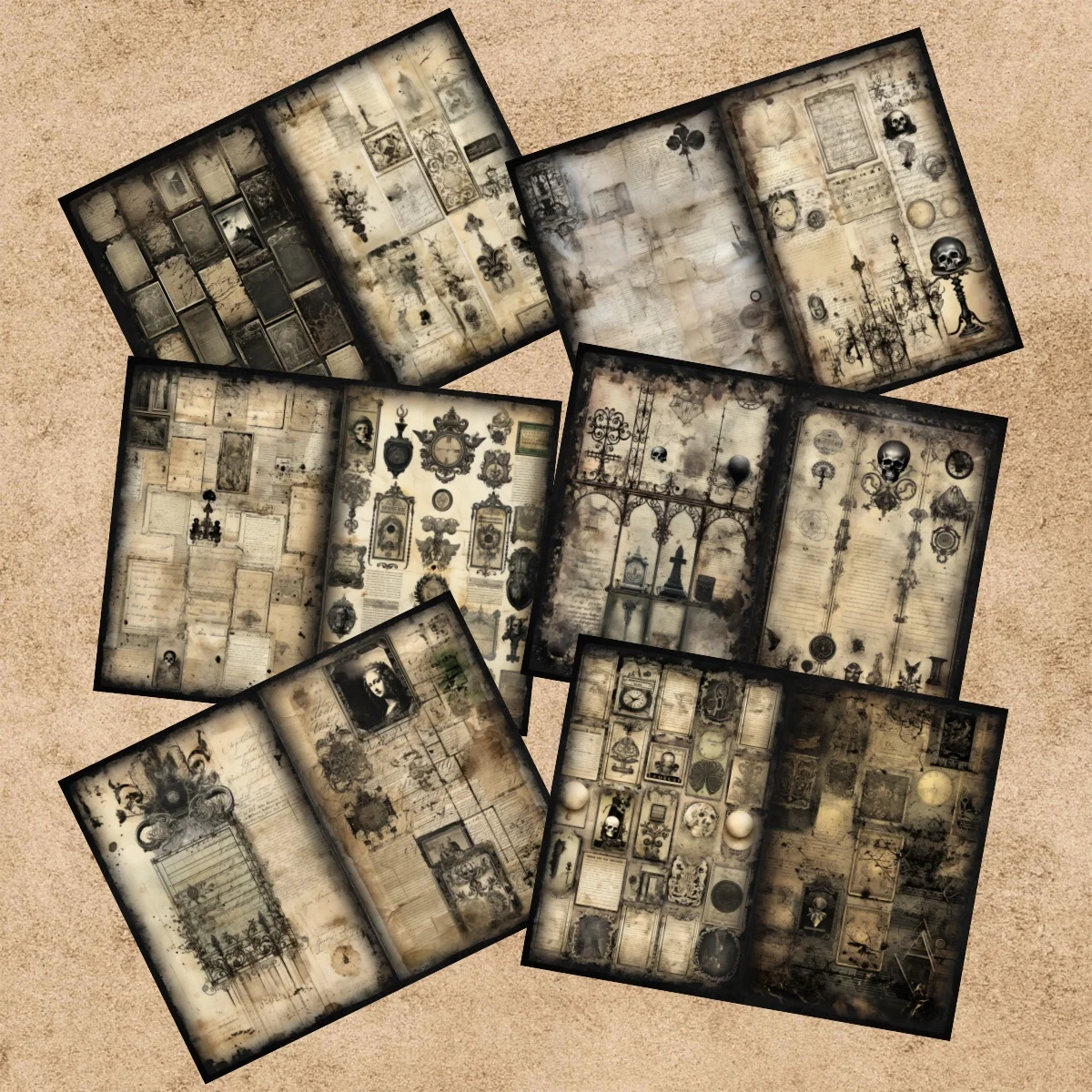 10 Sheets A5 Size Halloween Horror Skull Tag Background Vintage Grunge Journal Planning Scrapbooking