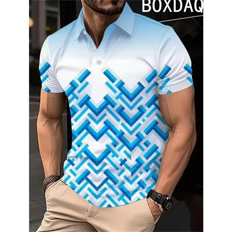 Colorful 3D Geometric Pattern Men's Polo shirt Business Casual Sports Polos Summer Oversized Short Sleeve Lapel Polo shirt