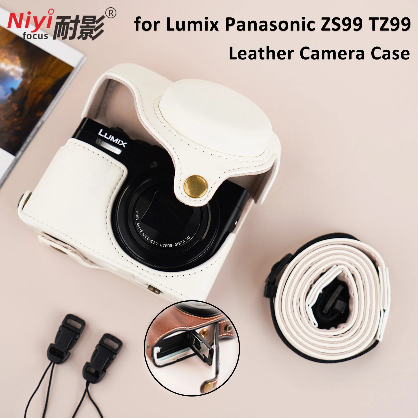لباناسونيك لوميكس DC-ZS99 تيار مستمر TZ99 حافظة كاميرا حقيبة ريترو جلدية الغطاء الواقي بطارية فتح أسفل الحقيبة حزام الكتف #1