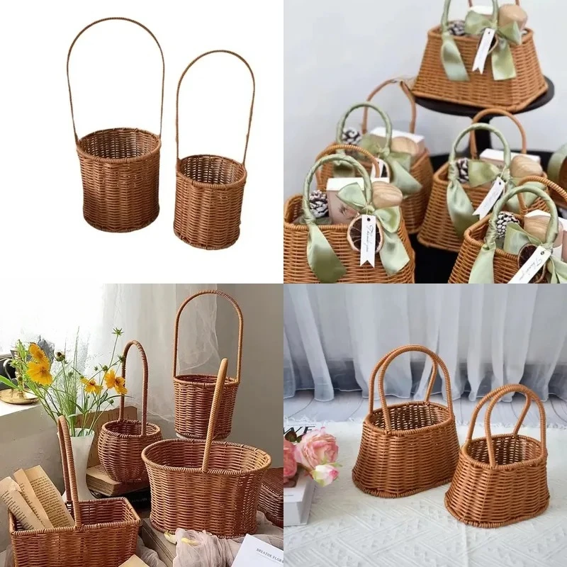 Small Triangular Storage Basket Cotton Rope Woven Retro Rattan Style Plastic Fruit Vegetable Storage Box Picnic Display Stand